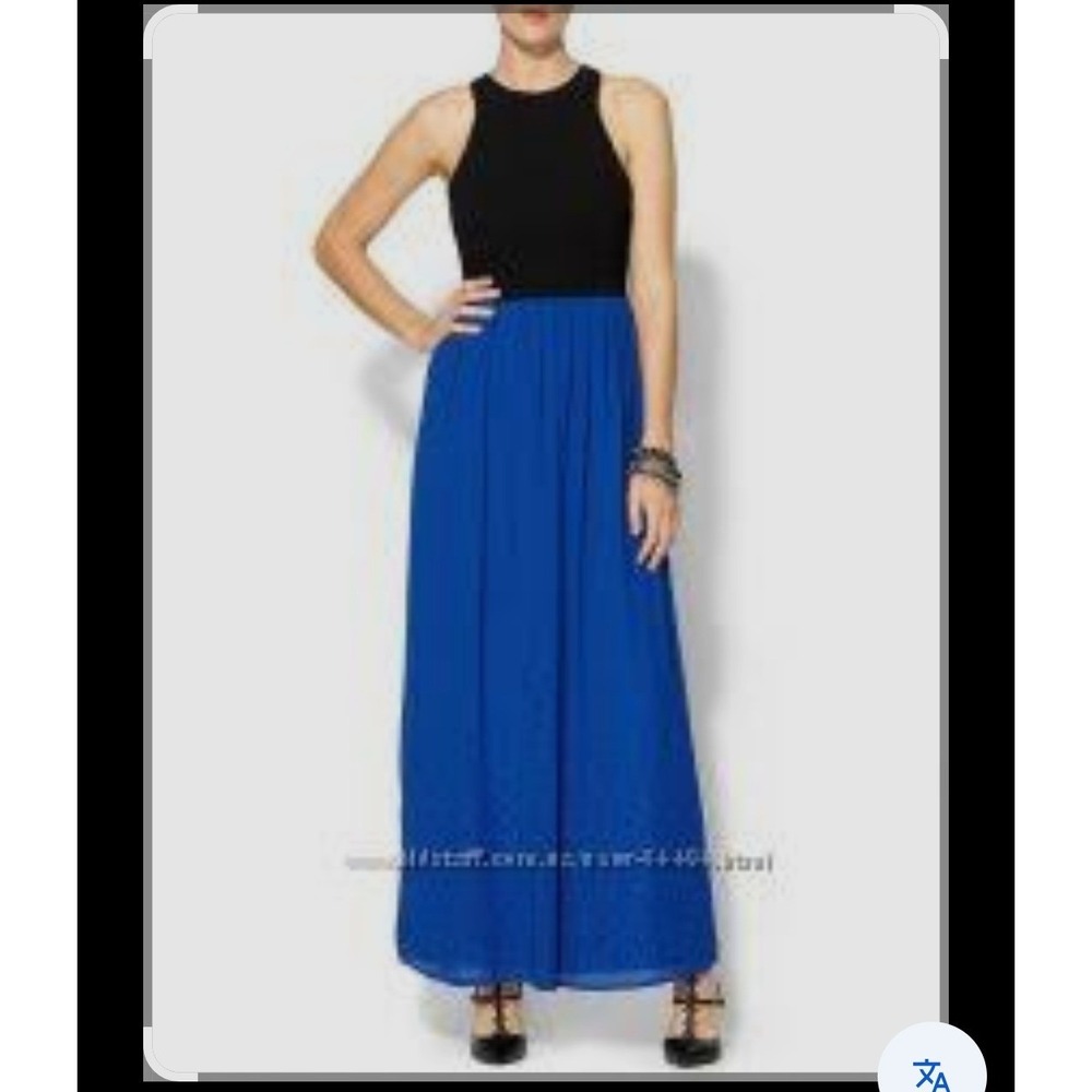 Rhyme Los‎ Angeles Black Blue Colorblock Beaded Maxi Dress Sleeveless Womens L